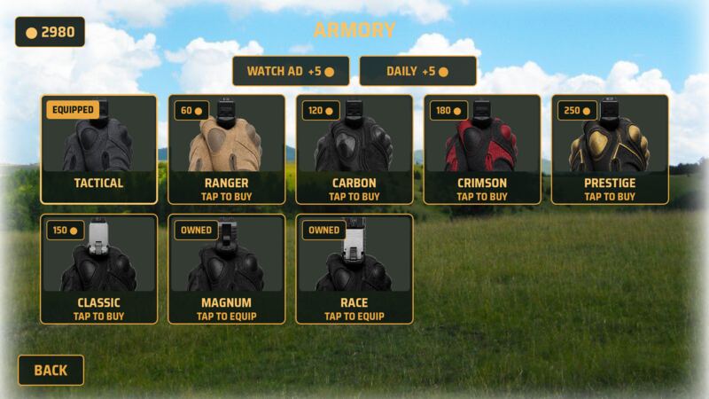 The Armory and its eight gun and glove sets