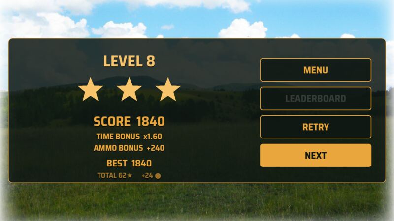 Three stars and the bonus tally at the end of a level